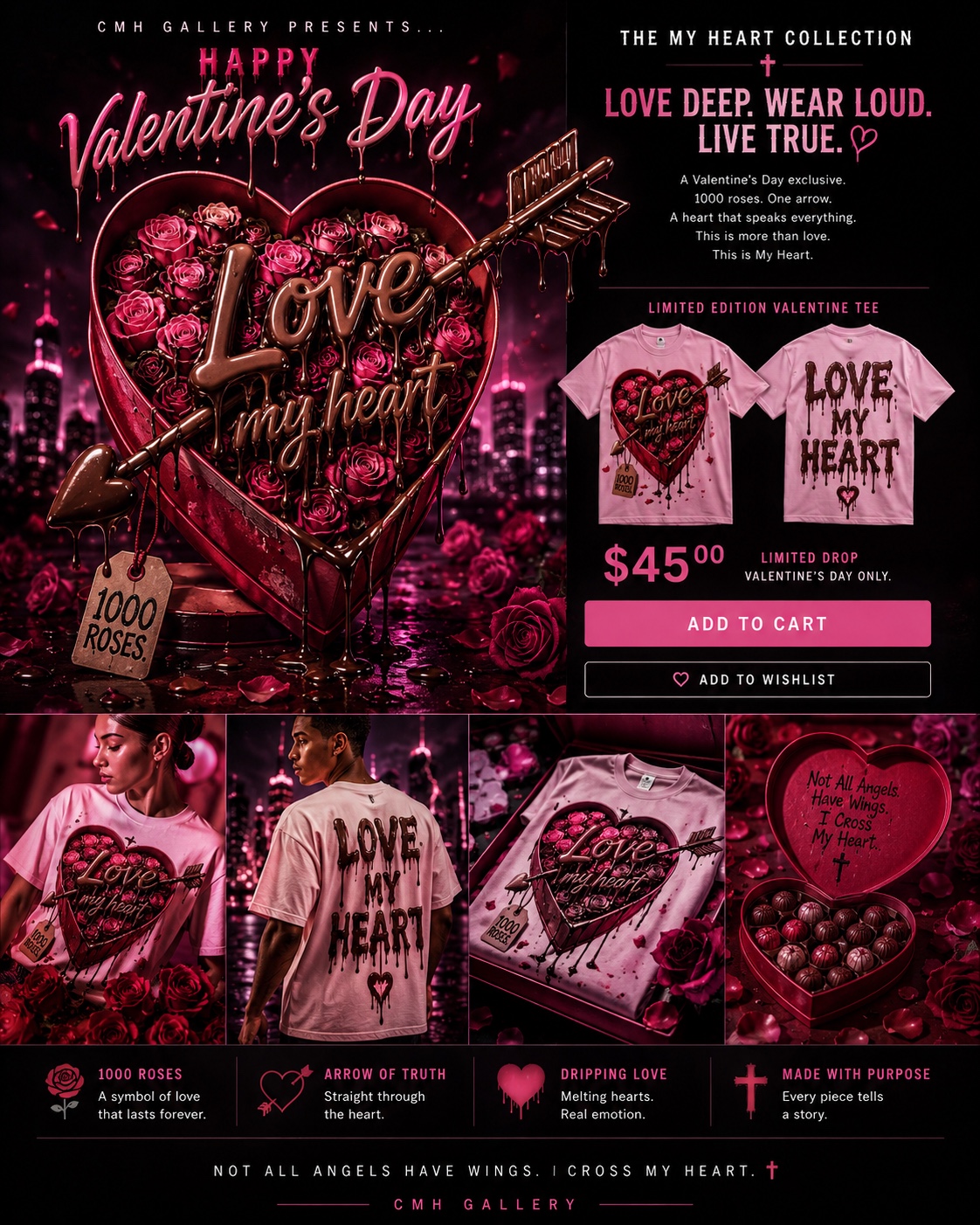 Cross My Heart — 1,000 Roses Valentine Tee
